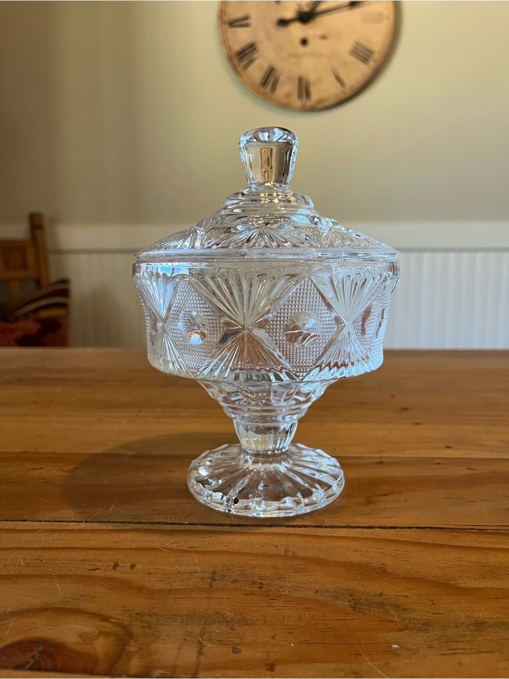 Vintage Pressed Glass Art Deco Style Candy Dish w/Lid